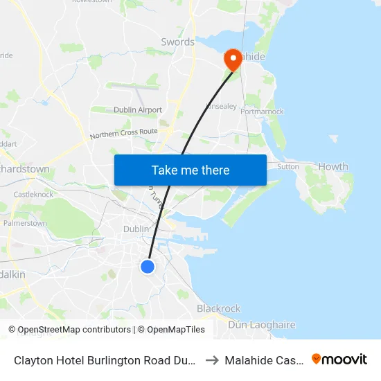 Clayton Hotel Burlington Road Dublin to Malahide Castle map