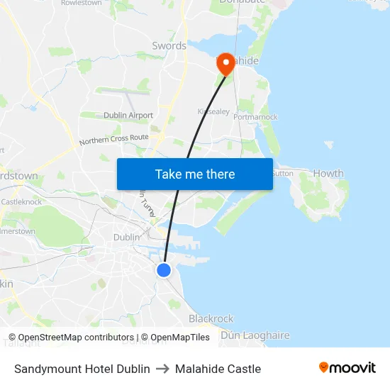 Sandymount Hotel Dublin to Malahide Castle map