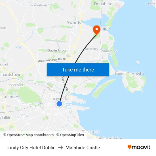 Trinity City Hotel Dublin to Malahide Castle map