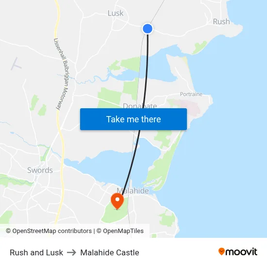Rush and Lusk to Malahide Castle map