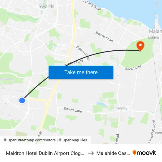 Maldron Hotel Dublin Airport Cloghran to Malahide Castle map