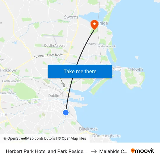 Herbert Park Hotel and Park Residence Dublin to Malahide Castle map