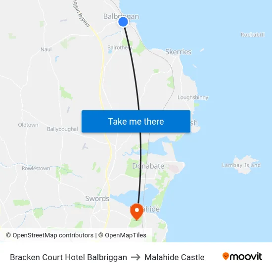 Bracken Court Hotel Balbriggan to Malahide Castle map