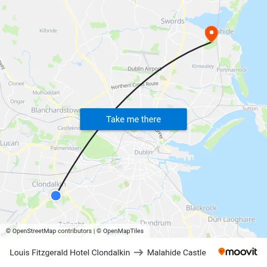 Louis Fitzgerald Hotel Clondalkin to Malahide Castle map
