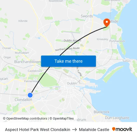 Aspect Hotel Park West Clondalkin to Malahide Castle map