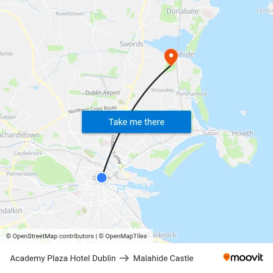 Academy Plaza Hotel Dublin to Malahide Castle map