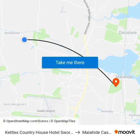 Kettles Country House Hotel Swords to Malahide Castle map