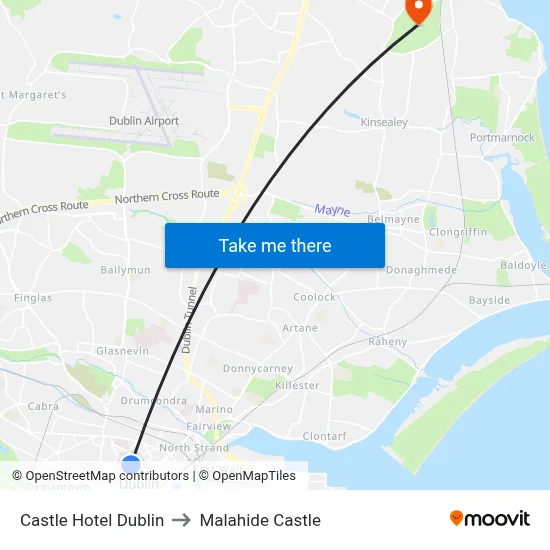 Castle Hotel Dublin to Malahide Castle map
