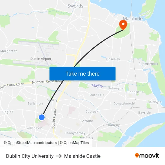 Dublin City University to Malahide Castle map