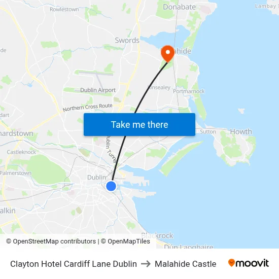 Clayton Hotel Cardiff Lane Dublin to Malahide Castle map