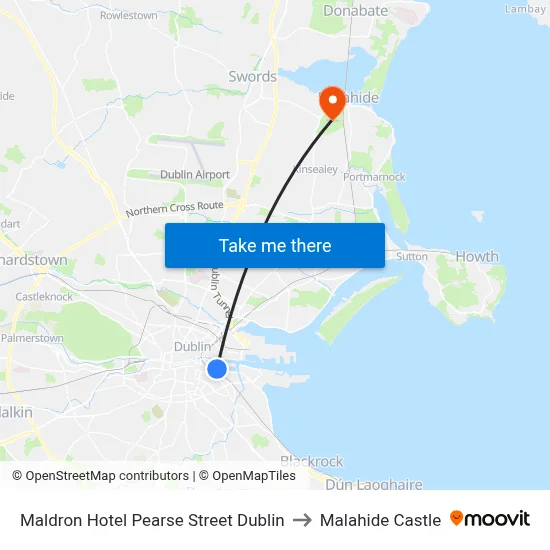 Maldron Hotel Pearse Street Dublin to Malahide Castle map