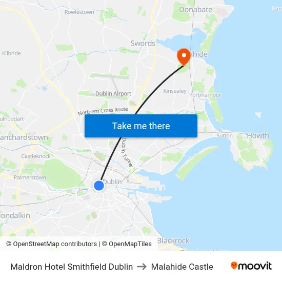 Maldron Hotel Smithfield Dublin to Malahide Castle map