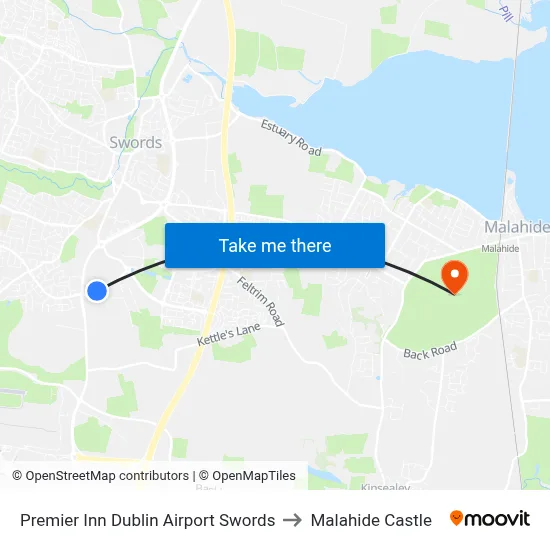 Premier Inn Dublin Airport Swords to Malahide Castle map