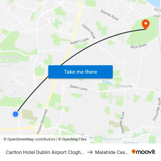 Carlton Hotel Dublin Airport Cloghran to Malahide Castle map