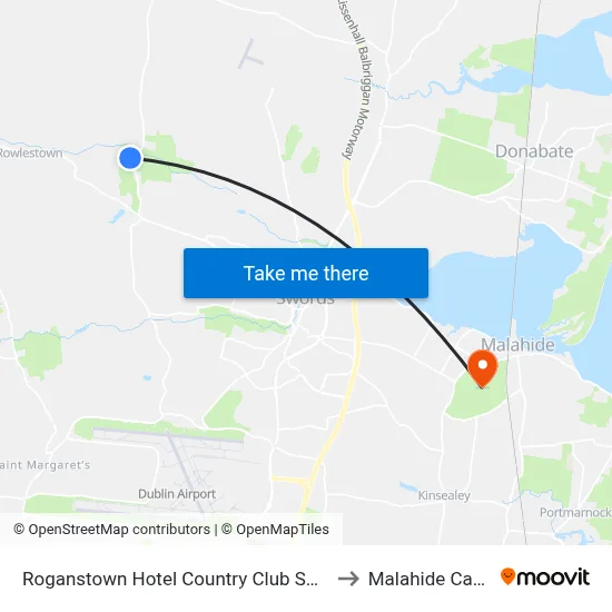 Roganstown Hotel Country Club Swords to Malahide Castle map