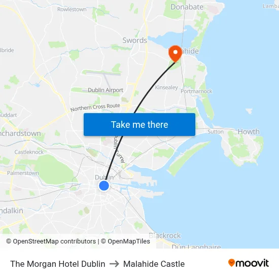 The Morgan Hotel Dublin to Malahide Castle map