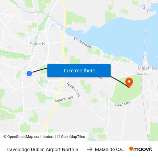 Travelodge Dublin Airport North Swords to Malahide Castle map