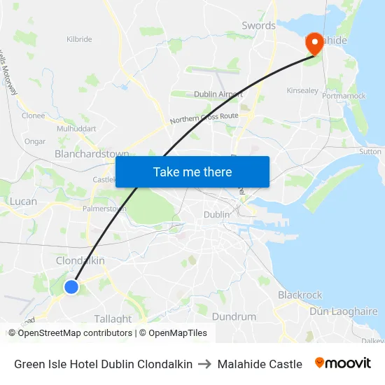 Green Isle Hotel Dublin Clondalkin to Malahide Castle map