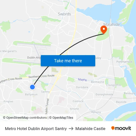 Metro Hotel Dublin Airport Santry to Malahide Castle map