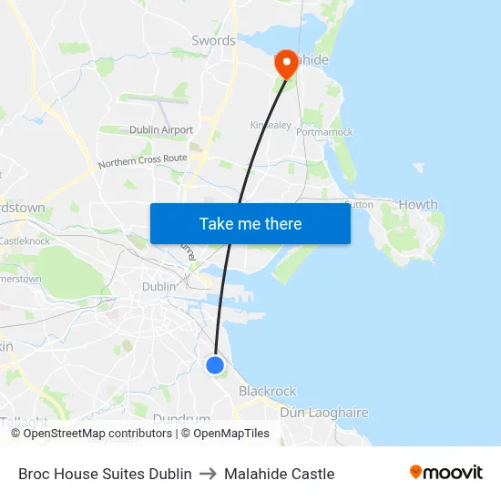 Broc House Suites Dublin to Malahide Castle map