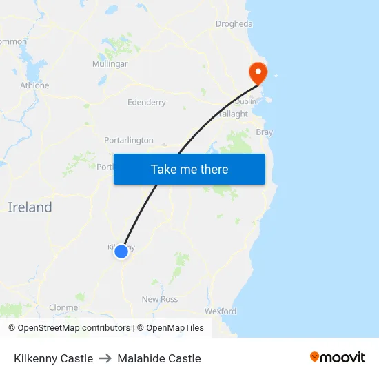 Kilkenny Castle to Malahide Castle map