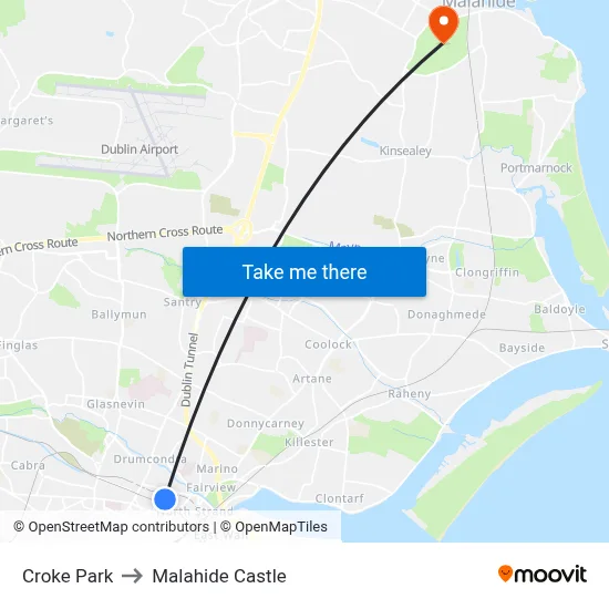 Croke Park to Malahide Castle map