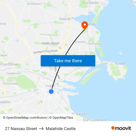 27 Nassau Street to Malahide Castle map