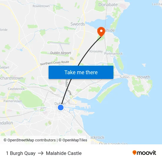 1 Burgh Quay to Malahide Castle map