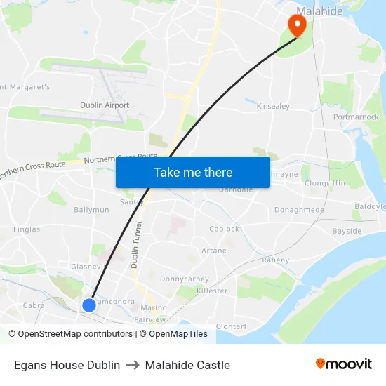 Egans House Dublin to Malahide Castle map