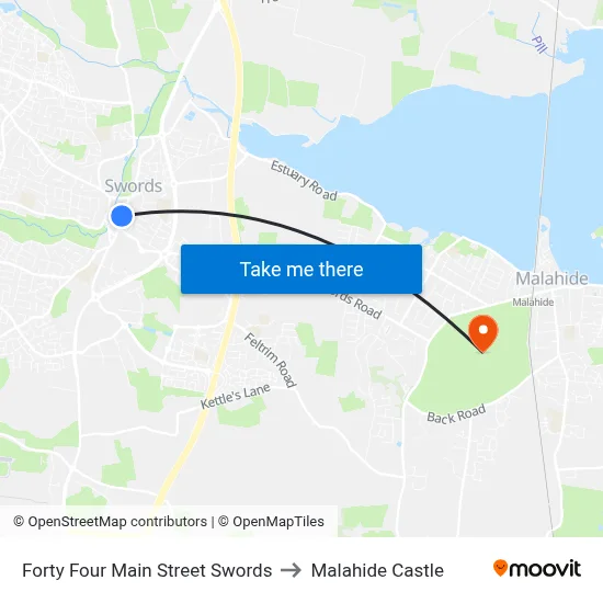 Forty Four Main Street Swords to Malahide Castle map