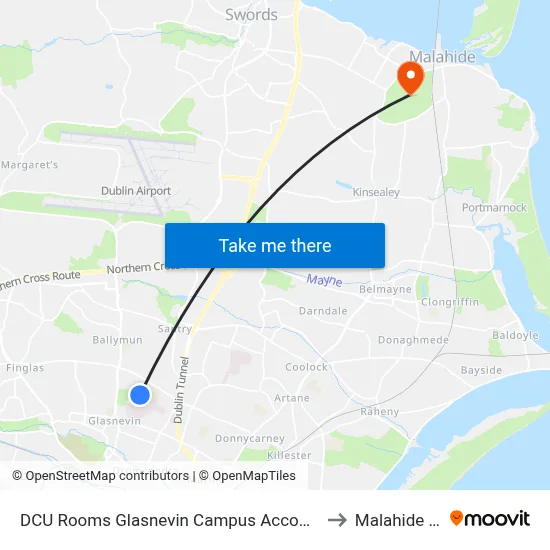 DCU Rooms Glasnevin Campus Accommodation Dublin to Malahide Castle map