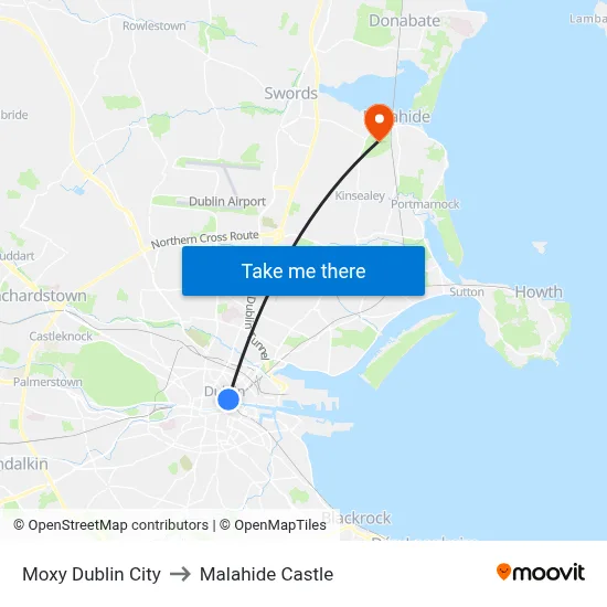 Moxy Dublin City to Malahide Castle map