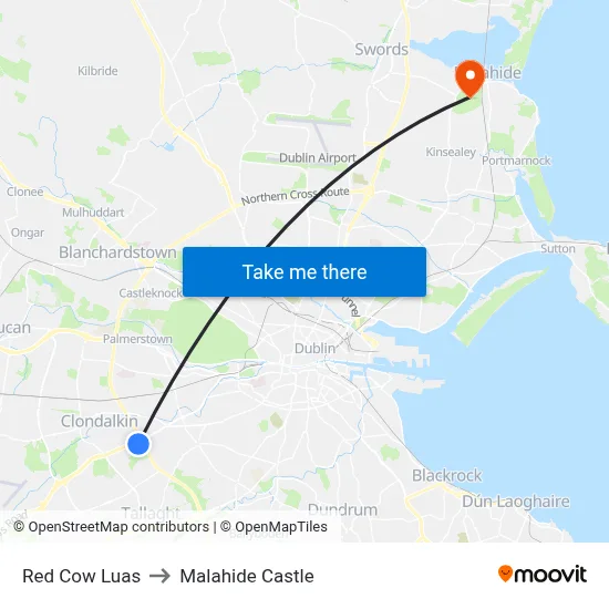 Red Cow Luas to Malahide Castle map