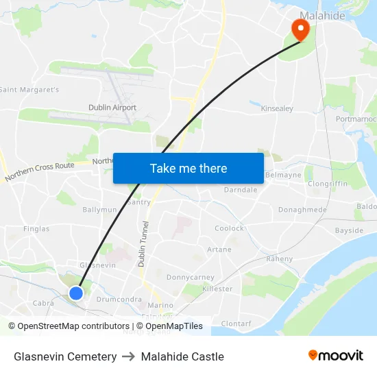Glasnevin Cemetery to Malahide Castle map