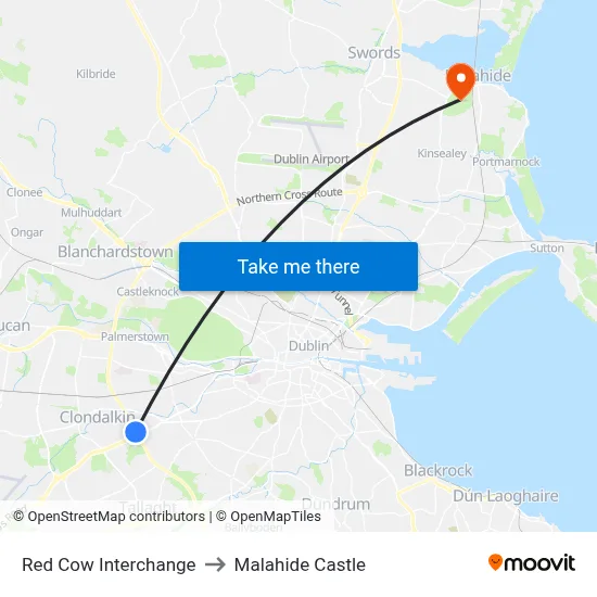 Red Cow Interchange to Malahide Castle map