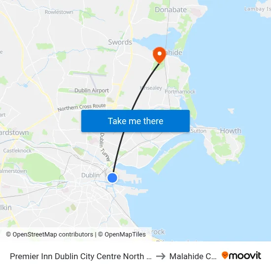 Premier Inn Dublin City Centre North Docklands to Malahide Castle map