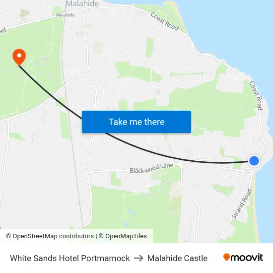 White Sands Hotel Portmarnock to Malahide Castle map