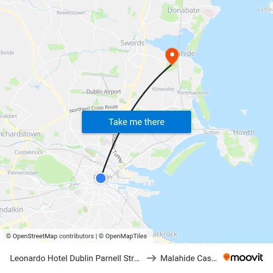 Leonardo Hotel Dublin Parnell Street to Malahide Castle map