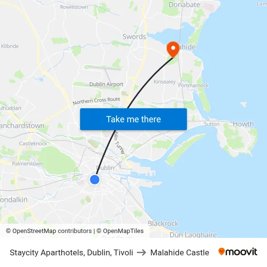 Staycity Aparthotels, Dublin, Tivoli to Malahide Castle map