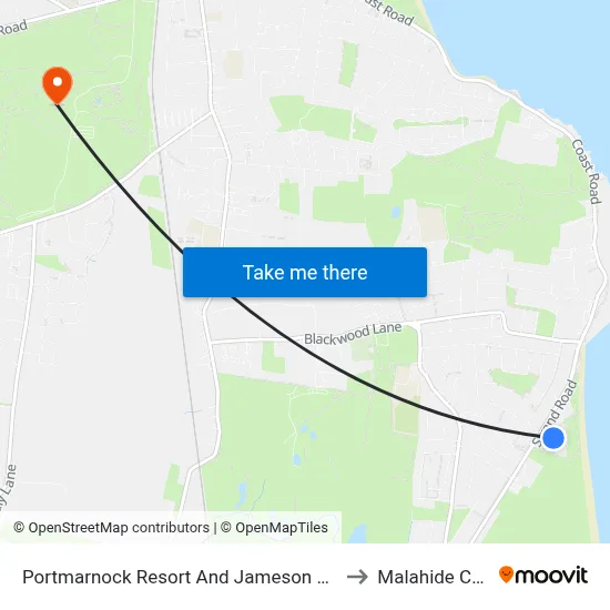 Portmarnock Resort And Jameson Golf Links to Malahide Castle map