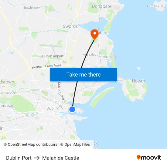 Dublin Port to Malahide Castle map
