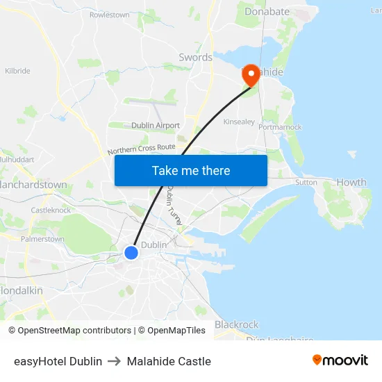 easyHotel Dublin to Malahide Castle map
