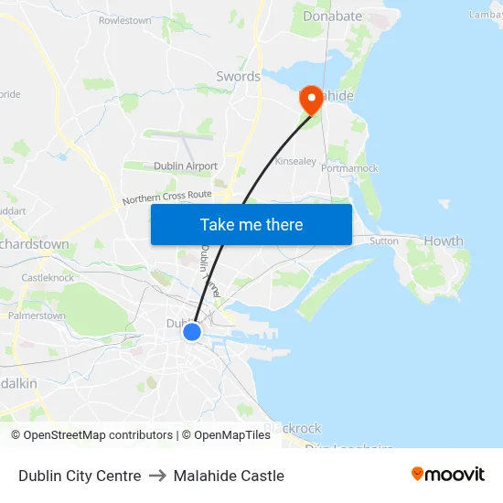 Dublin City Centre to Malahide Castle map