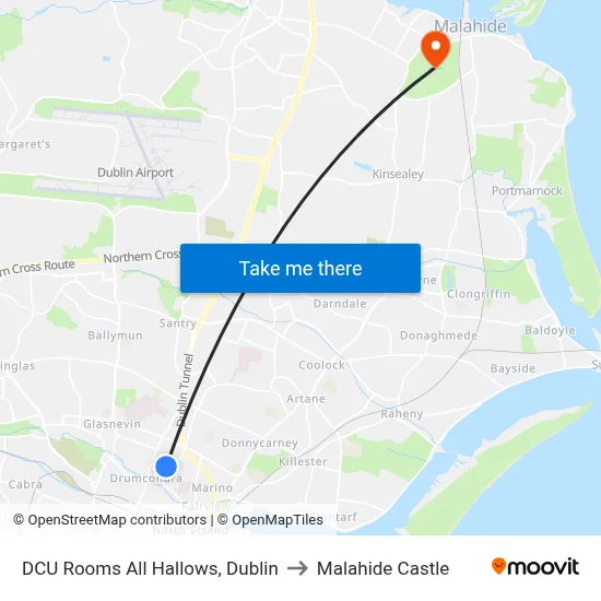 DCU Rooms All Hallows, Dublin to Malahide Castle map