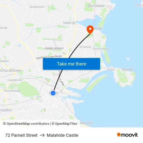 72 Parnell Street to Malahide Castle map