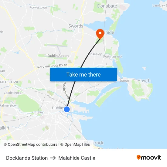 Docklands Station to Malahide Castle map