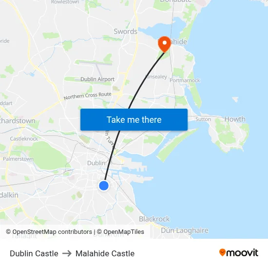 Dublin Castle to Malahide Castle map