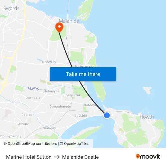 Marine Hotel Sutton to Malahide Castle map
