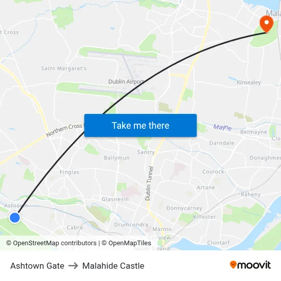 Ashtown Gate to Malahide Castle map