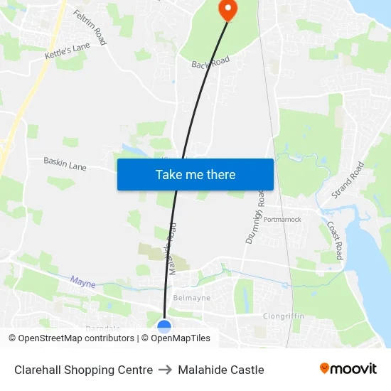 Clarehall Shopping Centre to Malahide Castle map